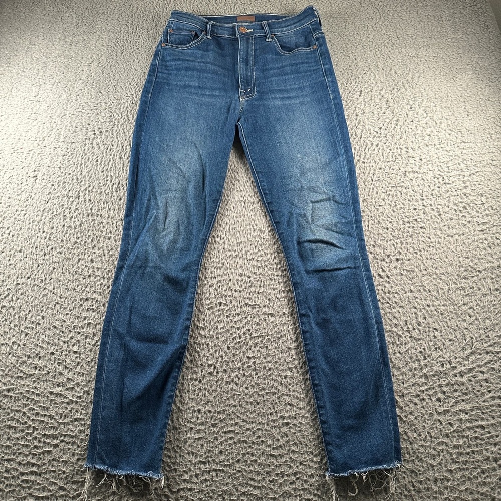 Mother Jeans Womens 27 The Swooner Ankle Fray Skinny Ankle Blue Raw Hem Stretch